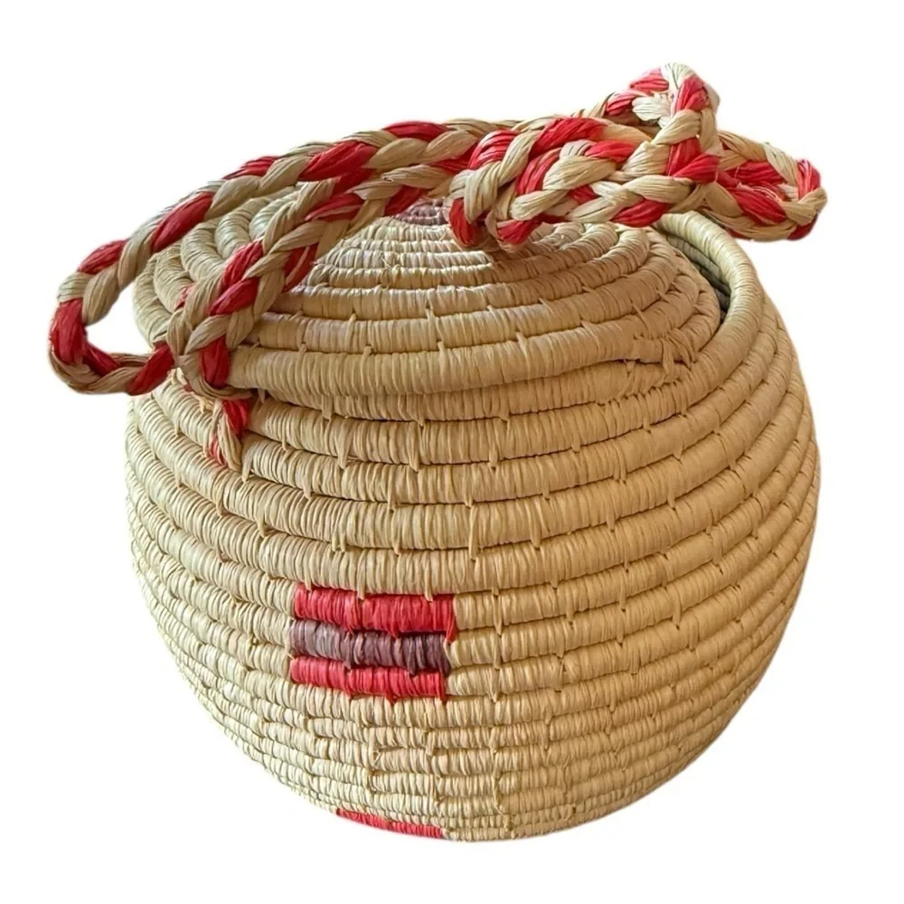 Baskets Round Pair Woven Lid Long Straps & added 3 more! (5 total)